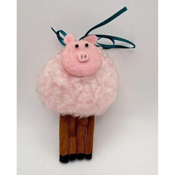 Vintage Pink Pig Christmas Tree Ornament Handmade Farmhouse Rustic Barn Decor - Picture 7 of 7